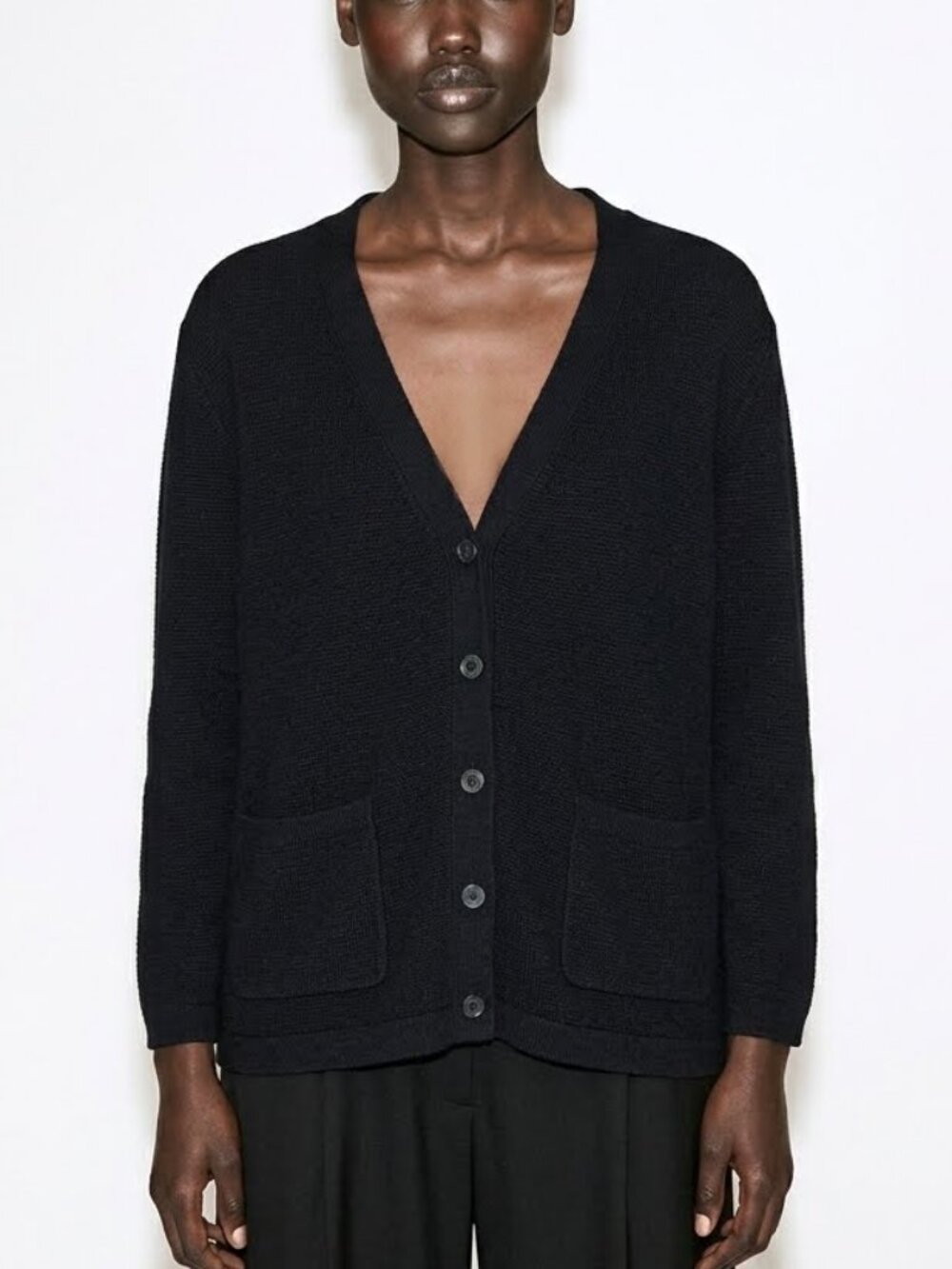 COS 100% Cotton Navy Button-Up Knit Cardigan, Size S, Slouchy Fit